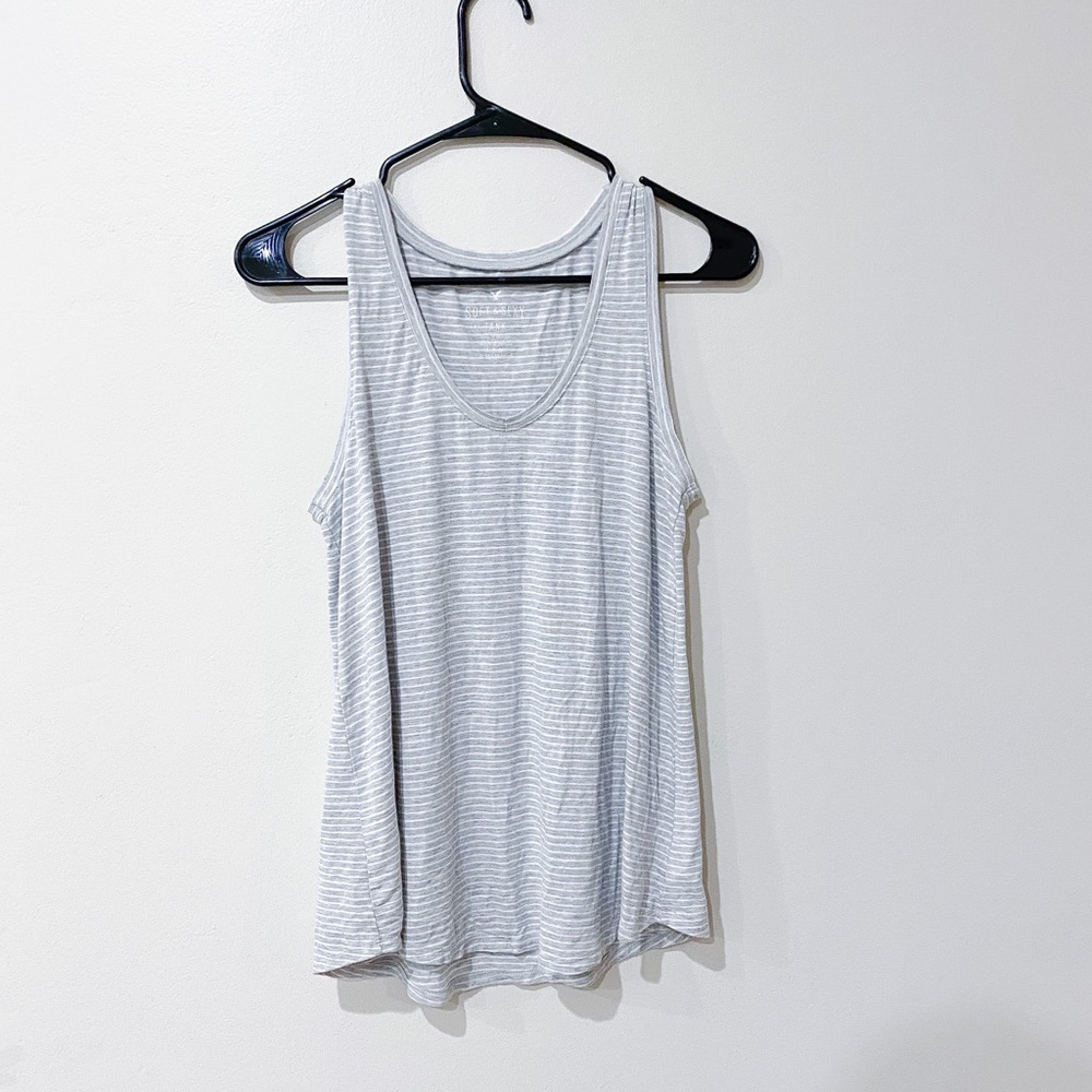 AE Soft & Sexy Gray & White Stripped Tank Top